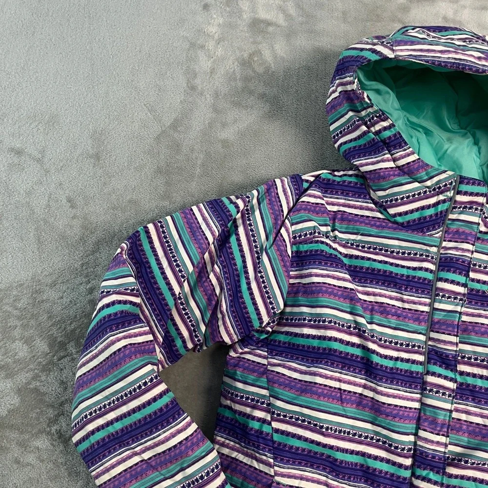 Columbia Girls Purple Teal Striped Insulated Puffer Winter Jacket Hooded L 14/16